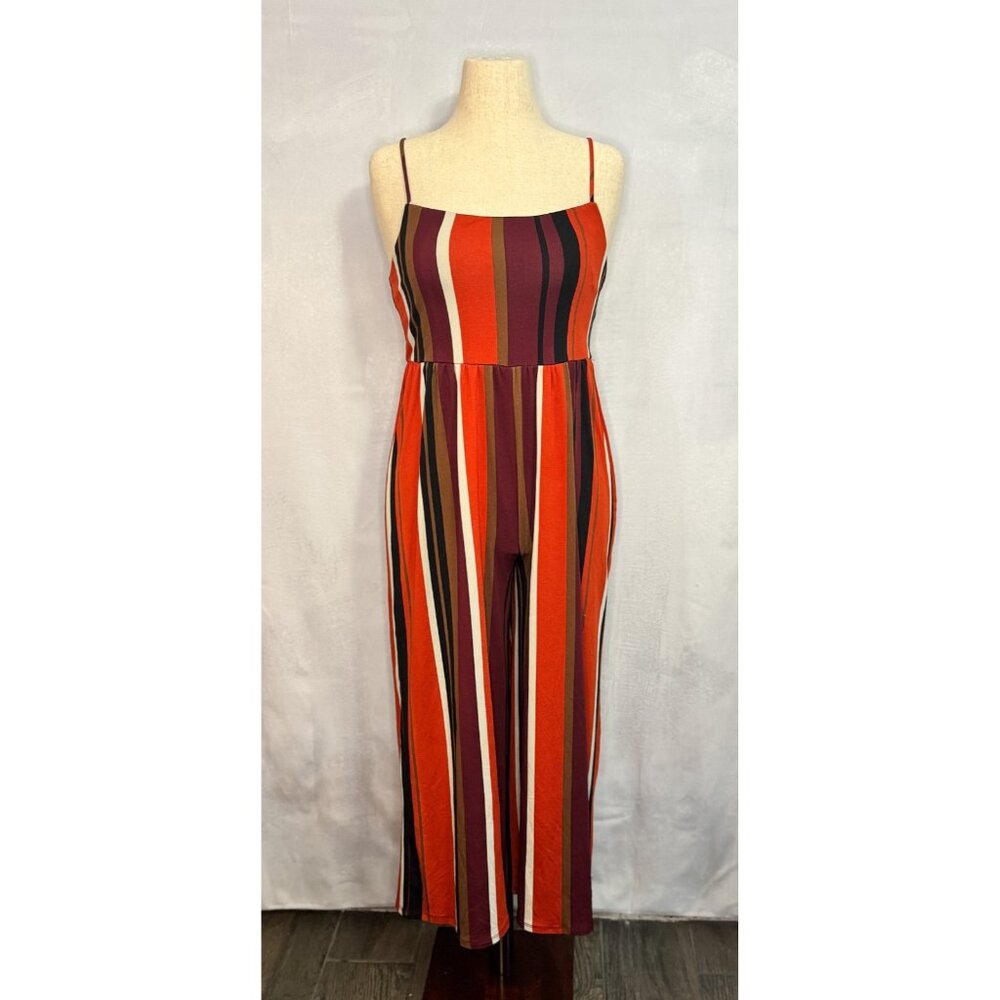 NWT Boho Large Urban Outfitters Striped Orange Burgundy Palazzo Pant Jumpsuit